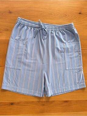 Everlane Blue Gray Striped Drawstring Shorts XXL Organic Cotton Pockets